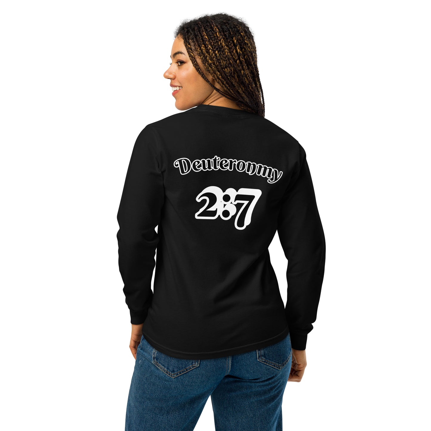 Garment-dyed heavyweight long-sleeve shirt "OF" [Deuteronomy 2:7}