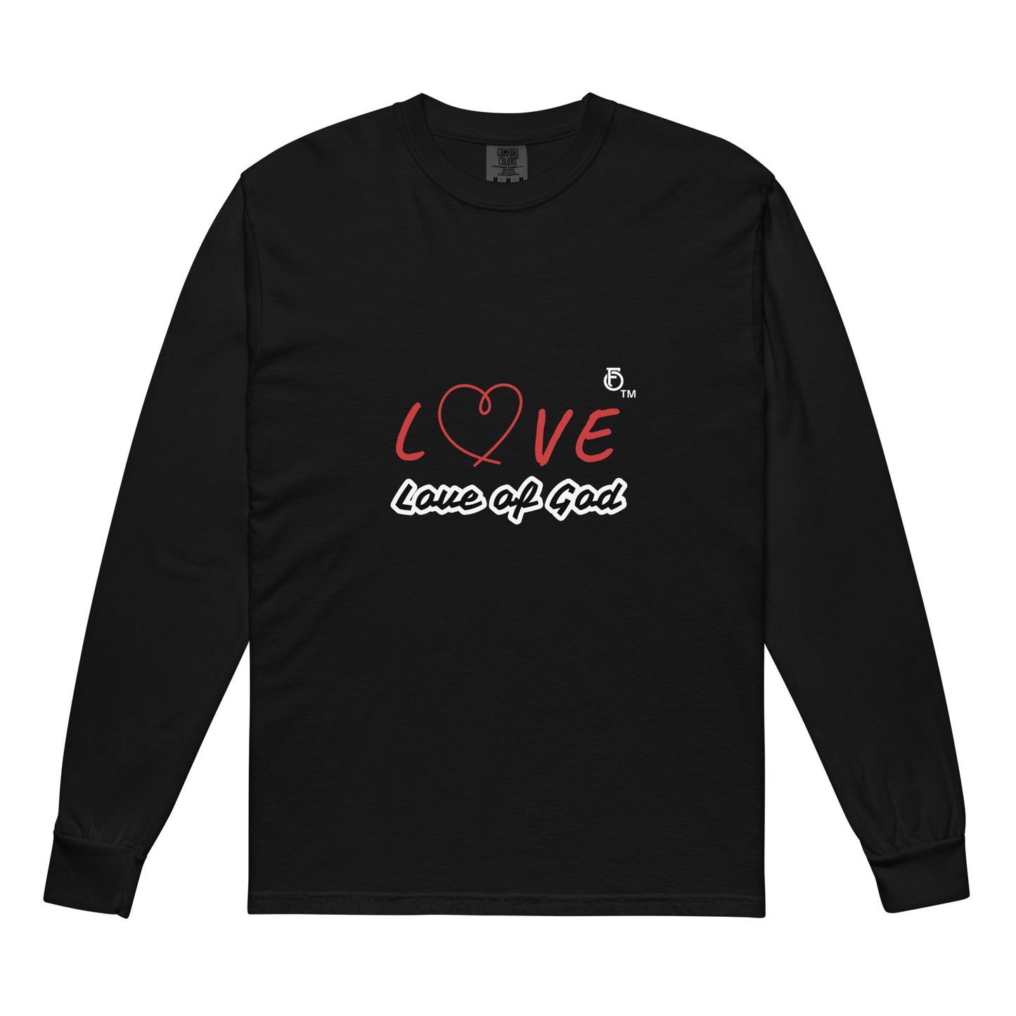 Garment-dyed heavyweight long-sleeve shirt LOVE "OF" GOD [Romans 5:5]