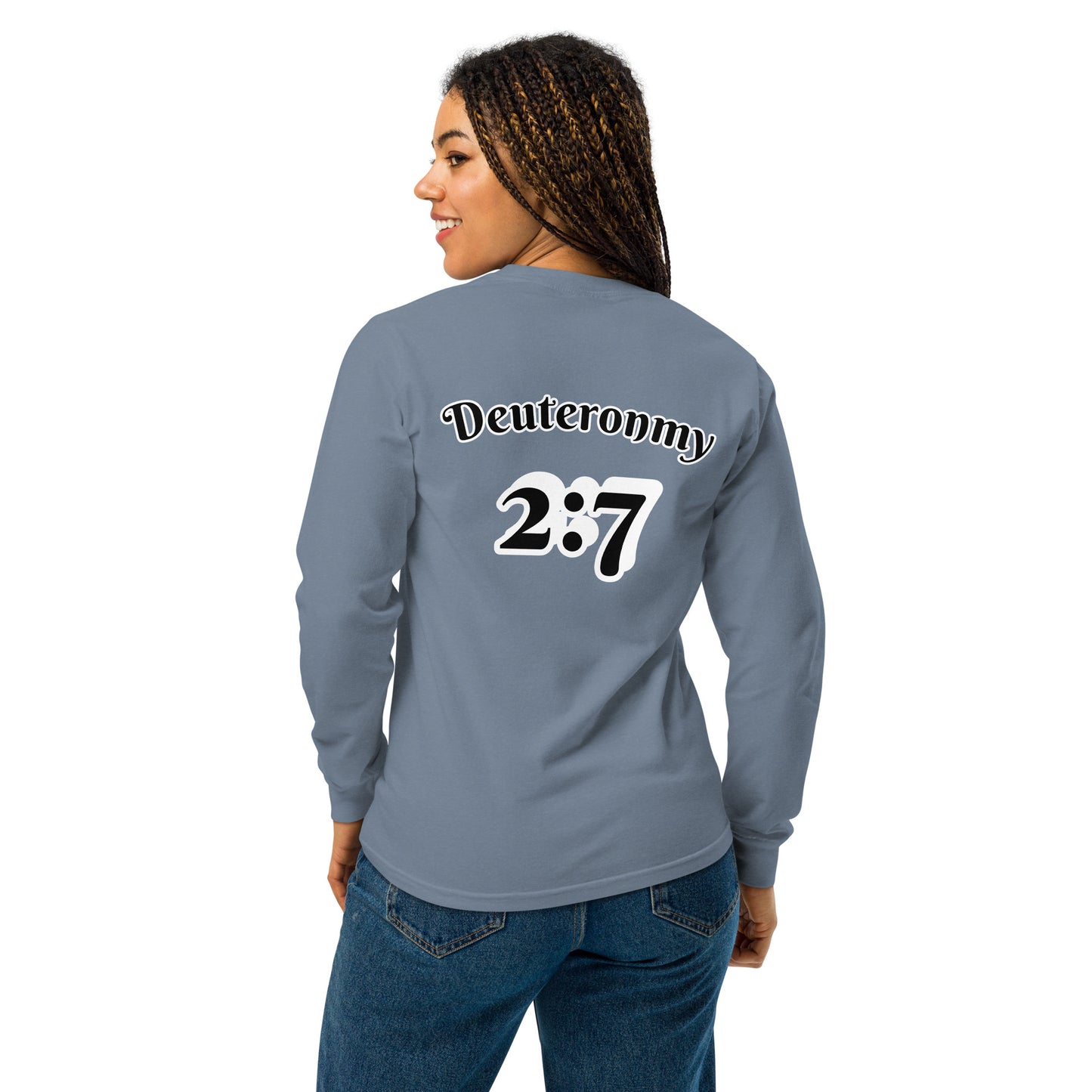 Garment-dyed heavyweight long-sleeve shirt "OF" [Deuteronomy 2:7}