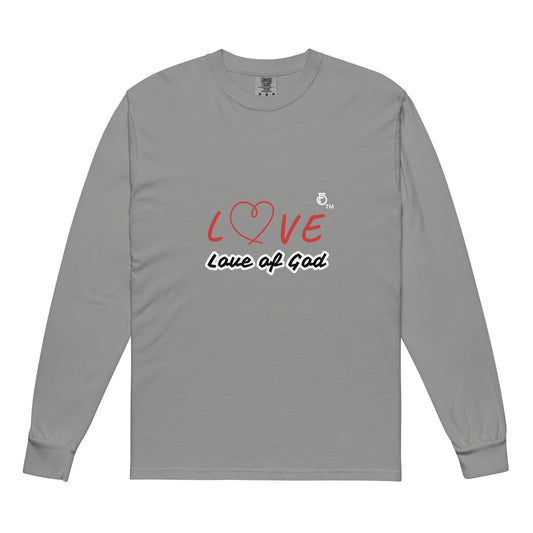 Garment-dyed heavyweight long-sleeve shirt LOVE "OF" GOD [Romans 5:5]