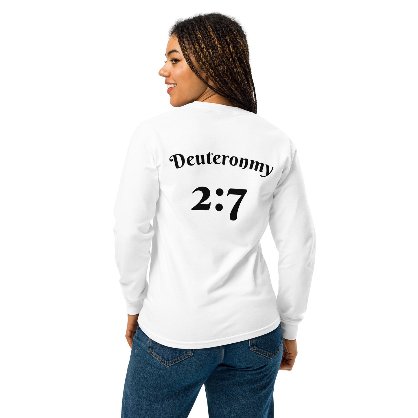 Garment-dyed heavyweight long-sleeve shirt "OF" [Deuteronomy 2:7}