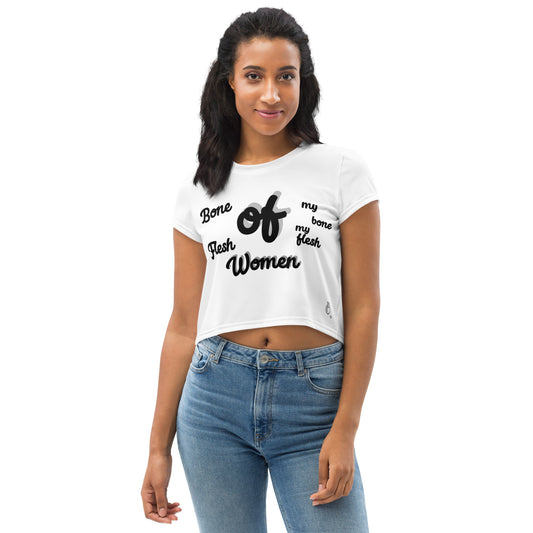 WOMEN Woman "OF" God [Genesis 2:23] All-Over Print Crop Tee