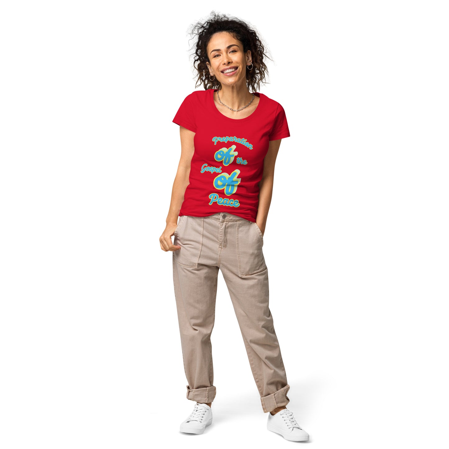 WOMEN Gospel "OF" Peace [Ephesians 6:15] basic organic t-shirt