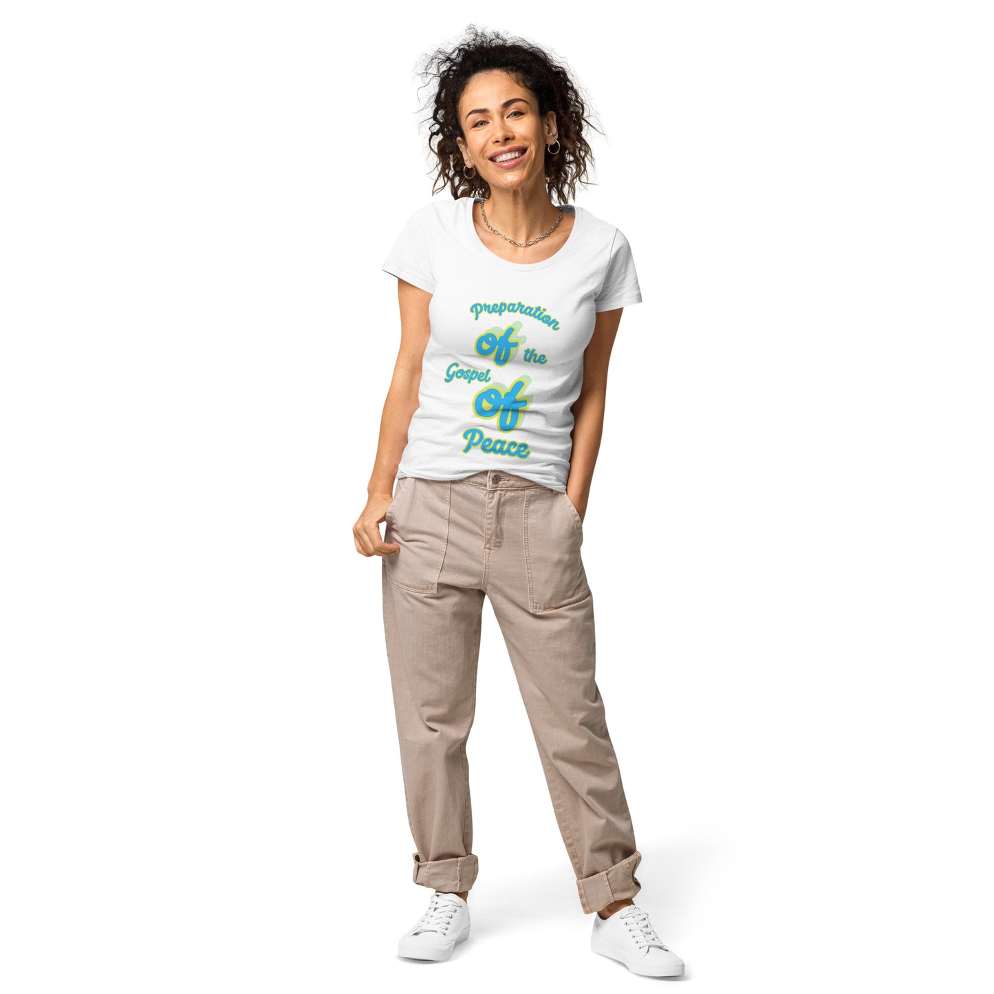 WOMEN Gospel "OF" Peace [Ephesians 6:15] basic organic t-shirt