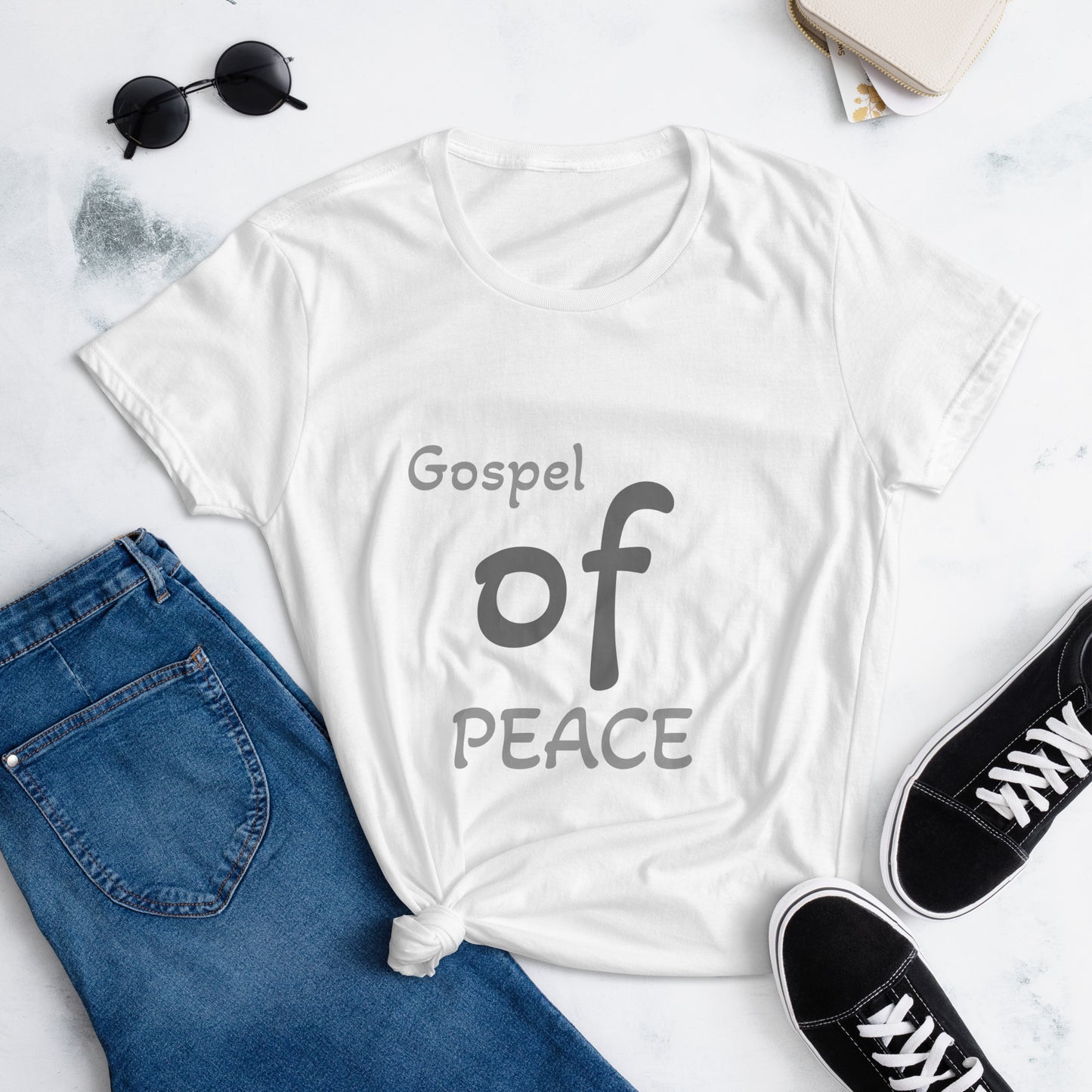 WOMEN Gospel "OF" Peace [Ephesians 6:15] short sleeve t-shirt